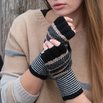 Tuck Stitch Fingerless Gloves in Black/Camel