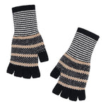 Tuck Stitch Fingerless Gloves in Black/Camel