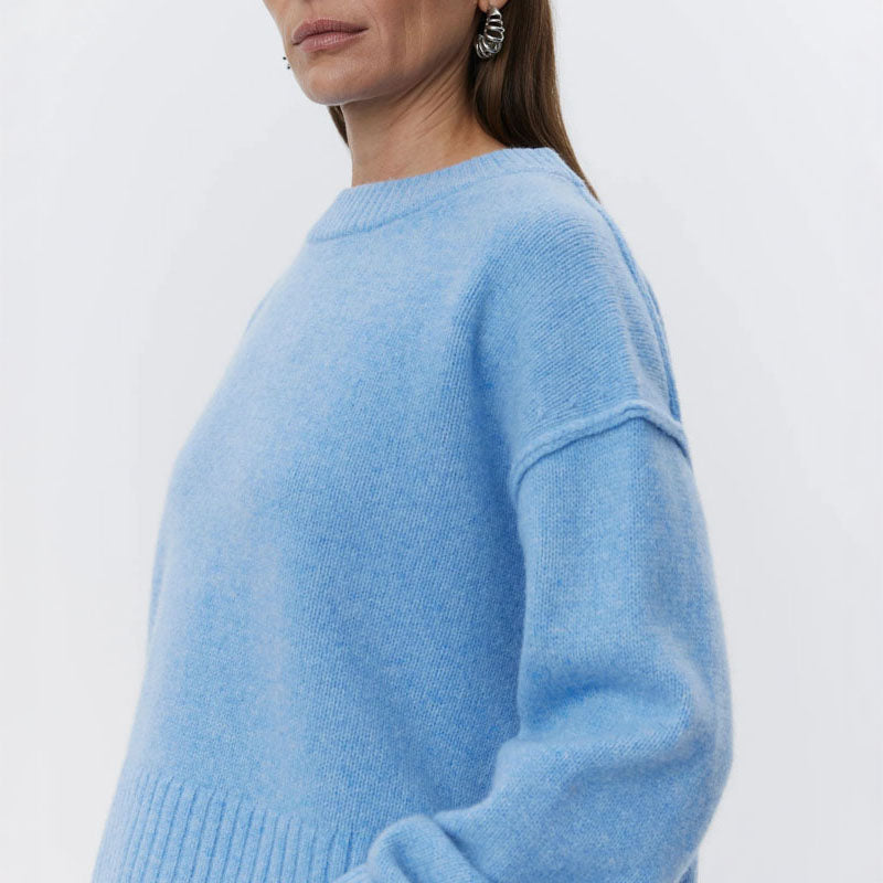 Ulrikke Soft Lambs Wool Jumper in Blue Melange