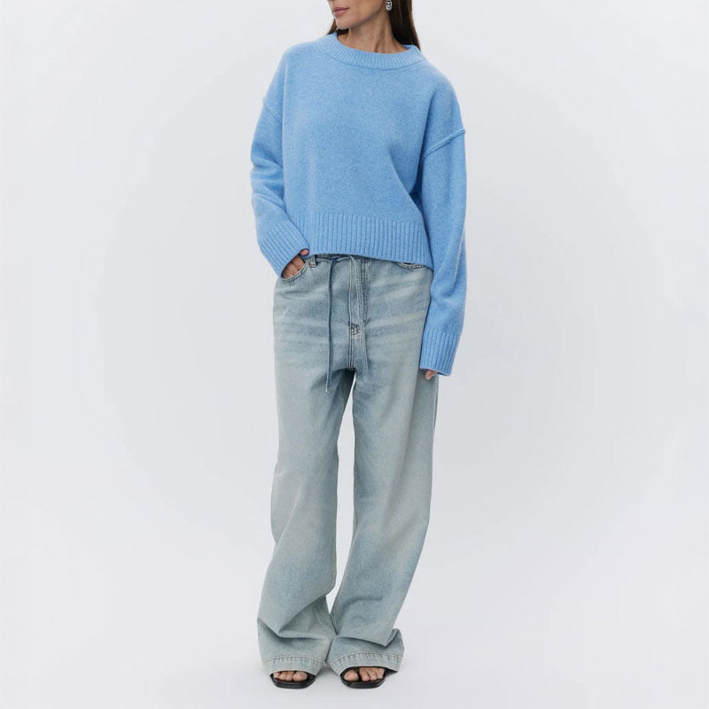 Ulrikke Soft Lambs Wool Jumper in Blue Melange