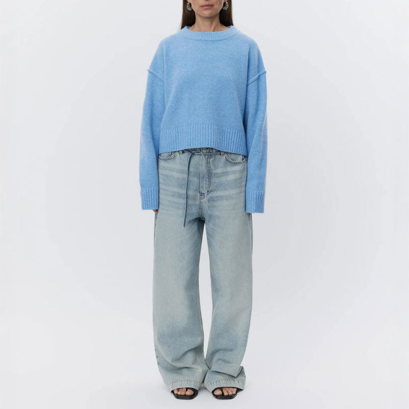 Ulrikke Soft Lambs Wool Jumper in Blue Melange