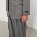 Tweed Palazzo Pleated Trousers in White/Black