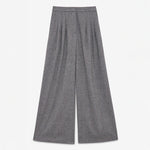 Tweed Palazzo Pleated Trousers in White/Black