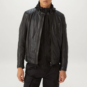 V Racer Leather Jacket in Black