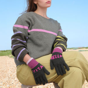 Vita Bella Gloves in Khaki/Fuchsia