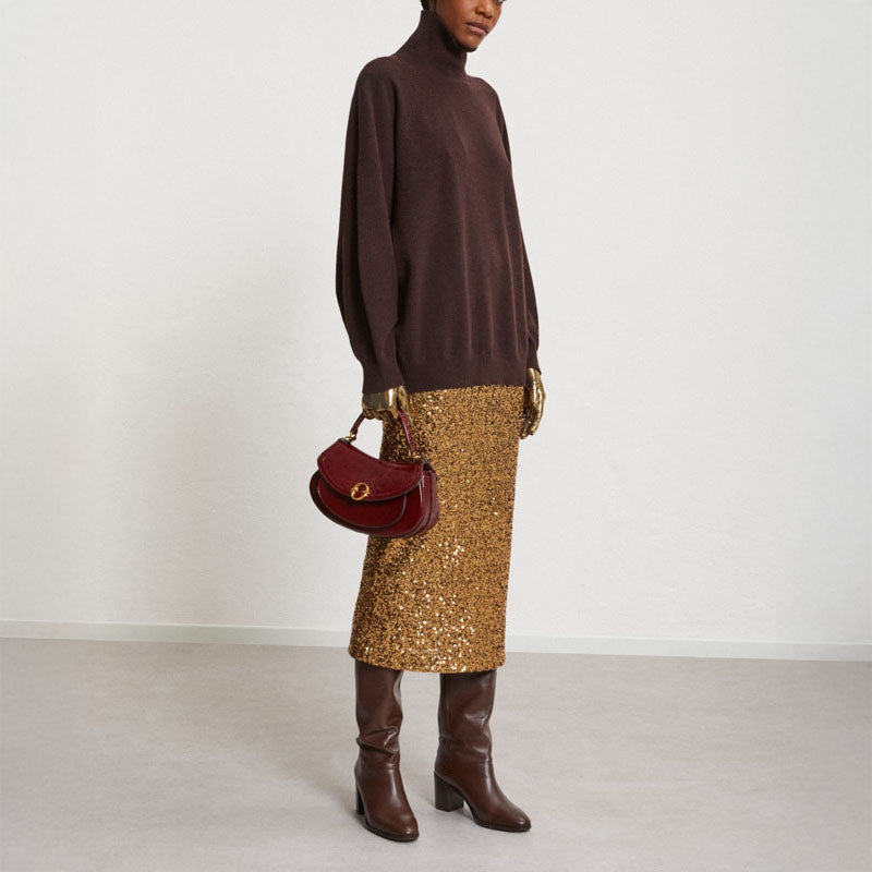 Oversized Raglan Wool Jumper in Chocolate