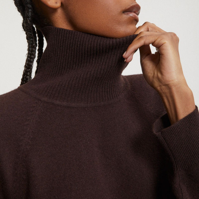 Oversized Raglan Wool Jumper in Chocolate