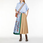 Operoso Printed Canvas & Twill Midi Skirt in Beige