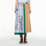 Operoso Printed Canvas & Twill Midi Skirt in Beige