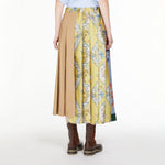 Operoso Printed Canvas & Twill Midi Skirt in Beige