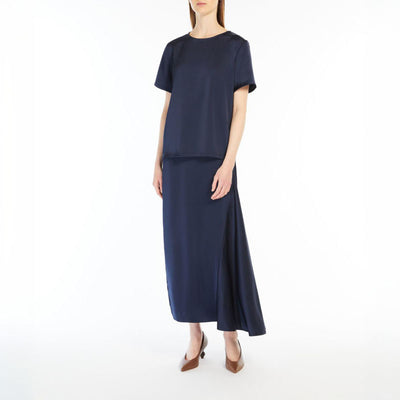 Aia Fluid Satin Skirt in Navy