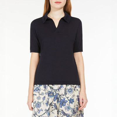 Roncolo Silk & Cotton Polo Sweater in Navy