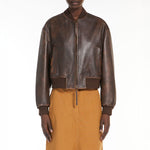 Hiltex Nappa Leather Bomber Jacket in Dark Brown