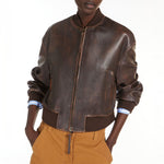 Hiltex Nappa Leather Bomber Jacket in Dark Brown