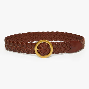 Falla Woven Leather Belt in Dark Brown