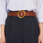 Falla Woven Leather Belt in Dark Brown