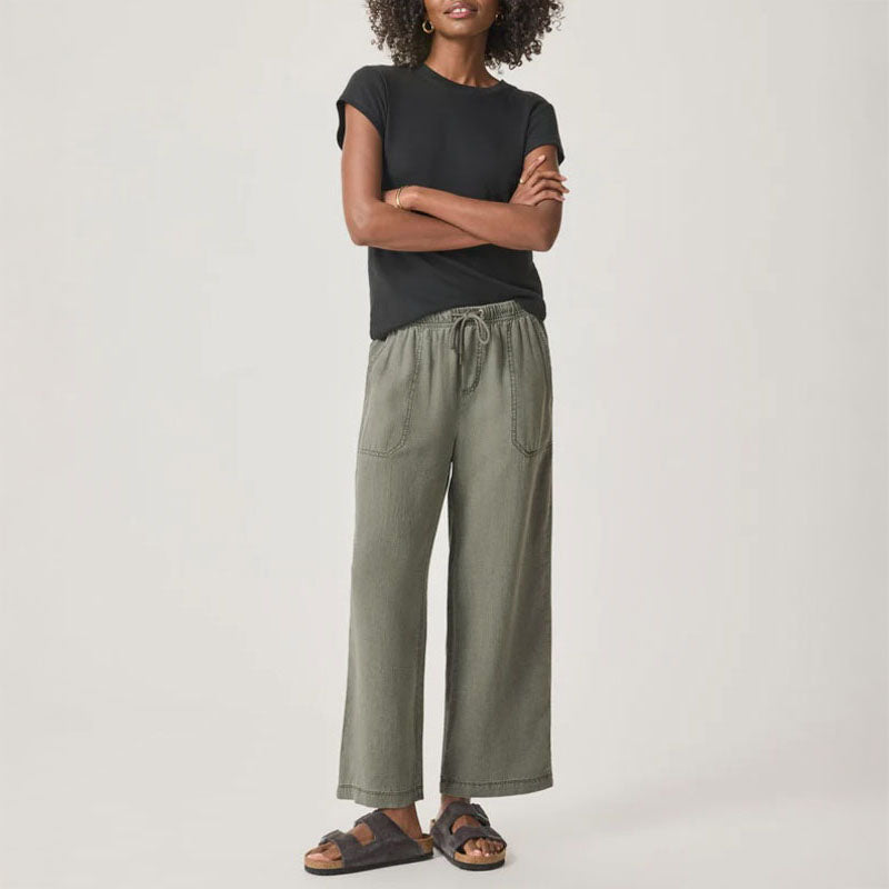 SPLENDID Angie Crop Wide Leg Trousers in Soft Vintage Olive Branch