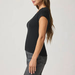 SPLENDID Faye 1x1 V-Neck Tee in Black