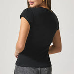 SPLENDID Faye 1x1 V-Neck Tee in Black