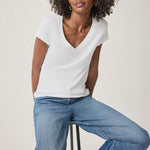 SPLENDID Faye 1x1 V-Neck Tee in White