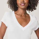 SPLENDID Faye 1x1 V-Neck Tee in White