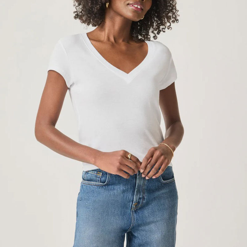 SPLENDID Faye 1x1 V-Neck Tee in White