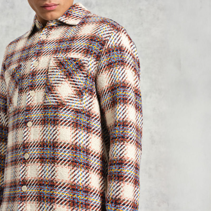 WAX LONDON Whiting Overshirt in Ecru/Multi