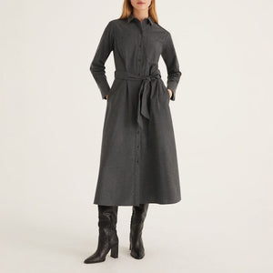 Wool Flannel Dress in Dark Grey