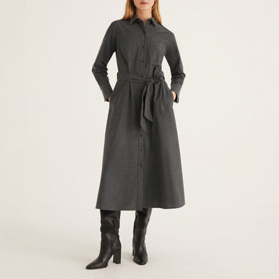 Wool Flannel Dress in Dark Grey