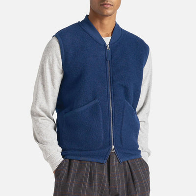 Wool Fleece Zip Gilet in Navy