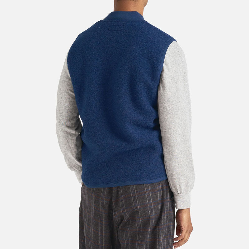 Wool Fleece Zip Gilet in Navy