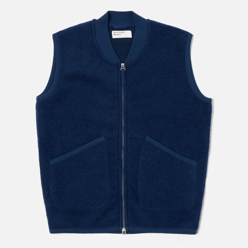 Wool Fleece Zip Gilet in Navy