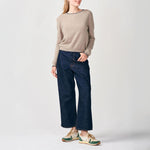 Blanket Stitch Crew Neck Jumper in Brown/Navy