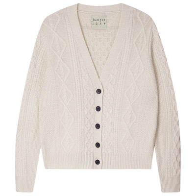 JUMPER1234 Aran Cardigan in Maritime White