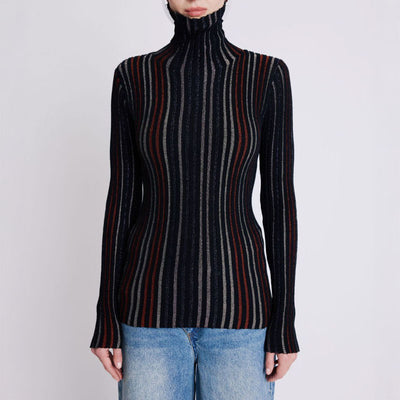 A Glitter Lurex Stripe Roll Neck in Black Multi