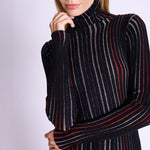 A Glitter Lurex Stripe Roll Neck in Black Multi