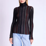 A Glitter Lurex Stripe Roll Neck in Black Multi