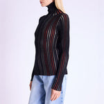 A Glitter Lurex Stripe Roll Neck in Black Multi