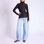 A Glitter Lurex Stripe Roll Neck in Black Multi