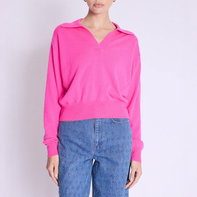 Amypolo V Neck Knit in Neon Pink