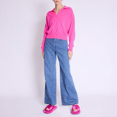 Amypolo V Neck Knit in Neon Pink