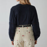 Angela L/S Pleated Blouse in Navy