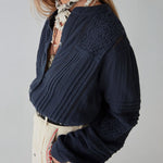 Angela L/S Pleated Blouse in Navy