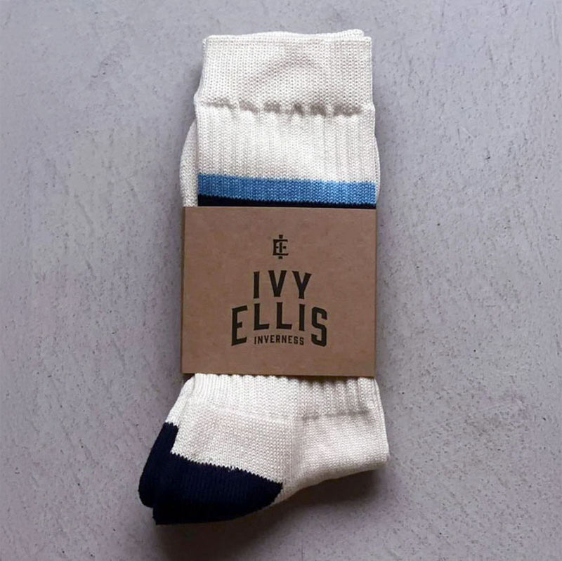 Mens Carlos Crew Length Socks in White/Blue/Red