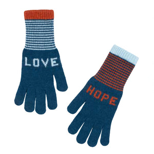 Contrasting Love & Hope Gloves in Teal/Multi