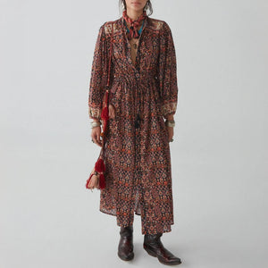 Dalida Patterned Shirt Dress in Black/Red