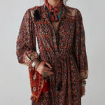 Dalida Patterned Shirt Dress in Black/Red