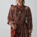 Dalida Patterned Shirt Dress in Black/Red