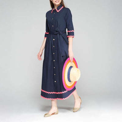 VILAGALLO Natalia Dress in Navy