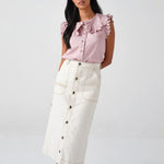 Elodie Midi Skirt in Ecru Denim